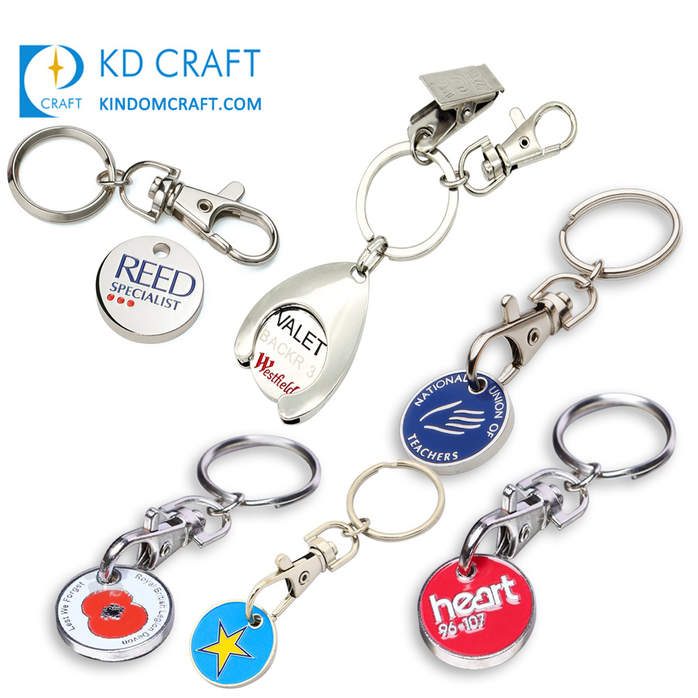 Manufacturers in china custom design metal stamped enamel logo nickel plated trolley coin keychain