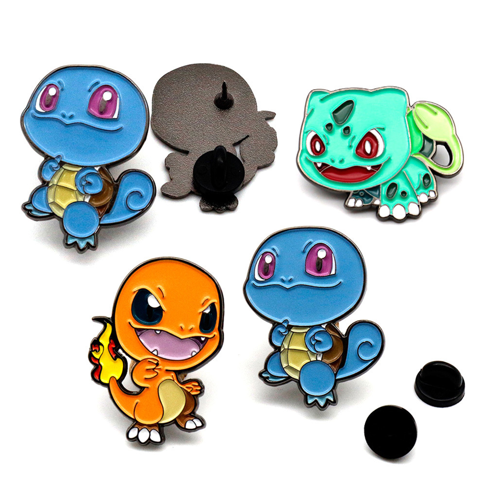 Wholesale cheap metal black nickel plated anime badge cute cartoon turtle dragon lapel custom soft enamel pin in stock no moq