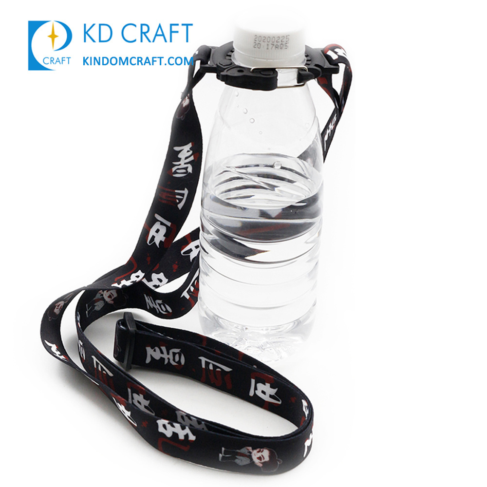 Custom quality polyester thermal neck strap customizable adjustable length recycled wine beer water bottle holder lanyard