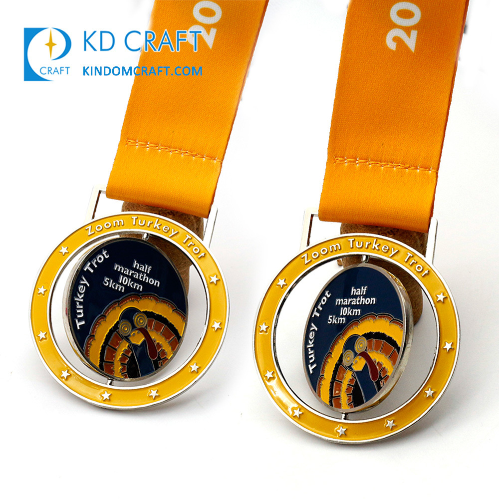 Unique design custom logo spinner sport medallion metal 3D hollow out enamel sports marathon custom spinning medal for souvenir