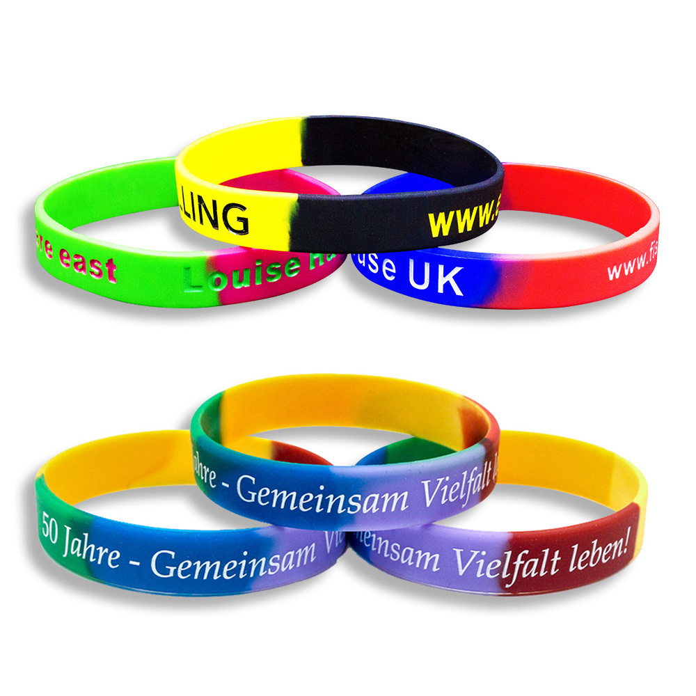 Customizable Debossed Color Filled Rubber Bracelet Silicon Band Printing Promotional Silicone Wristband with Logo Custom