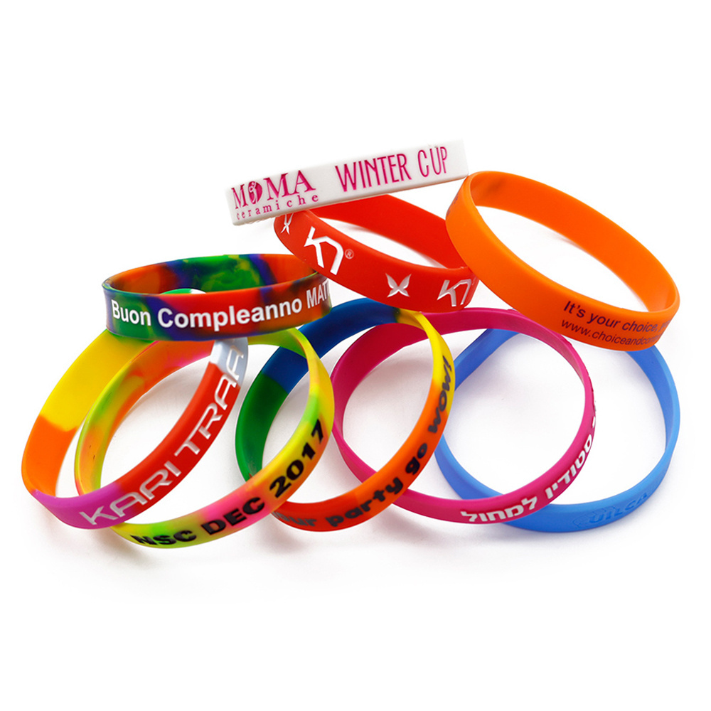 Customizable Debossed Color Filled Rubber Bracelet Silicon Band Printing Promotional Silicone Wristband with Logo Custom