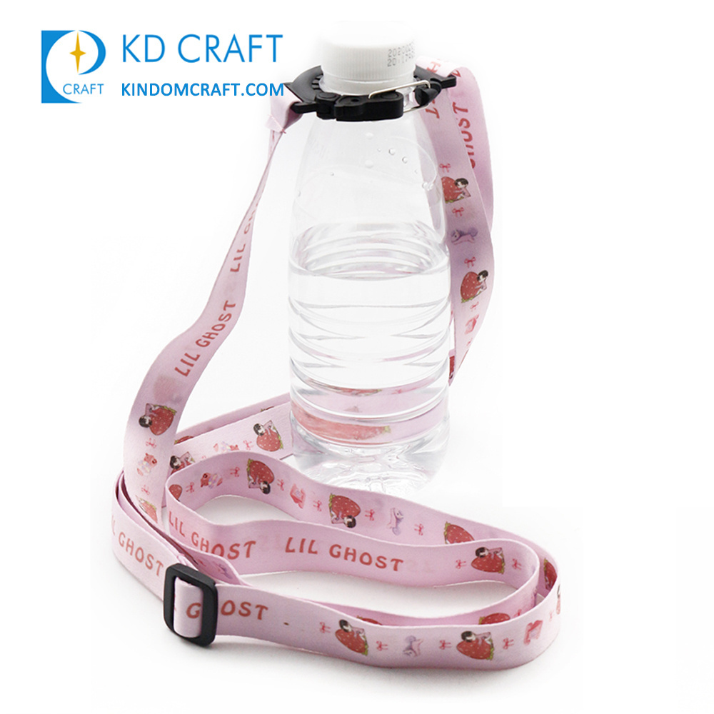 Custom quality polyester thermal neck strap customizable adjustable length recycled wine beer water bottle holder lanyard