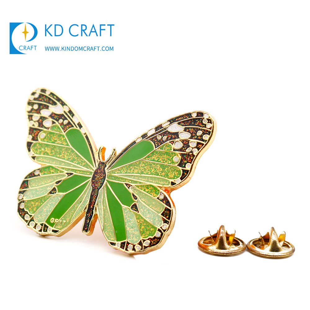 Custom metal enamel glitter epoxy cute animal butterfly badge