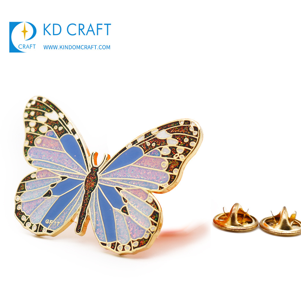 Custom metal enamel glitter epoxy cute animal butterfly badge