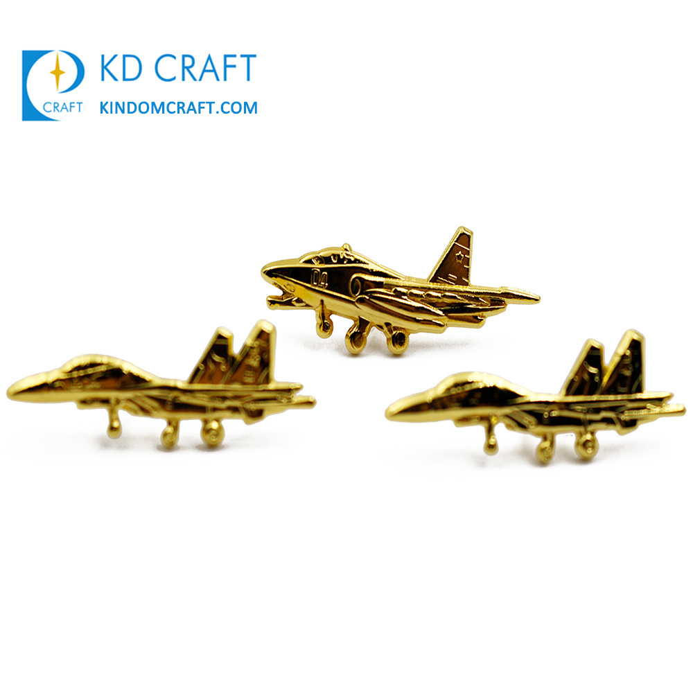 Made in china custom shaped metal zinc alloy embossed 3D gold plated airplane scout aircraft lapel pin