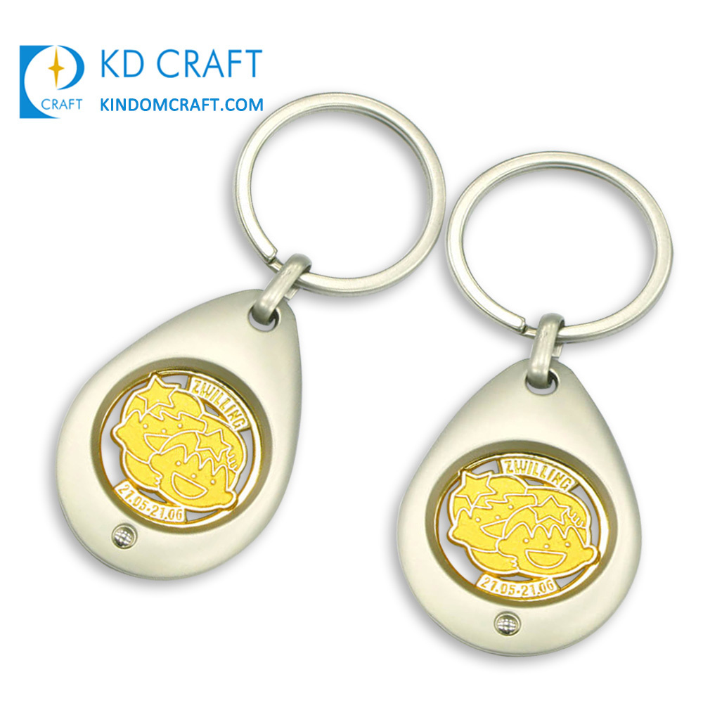 Manufacturers in china custom design metal stamped enamel logo nickel plated trolley coin keychain