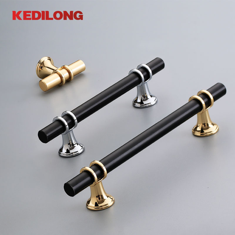 Furniture hardware European style simple light luxury handle black gold knob suitable for (cabinet / drawer / cabinet door)