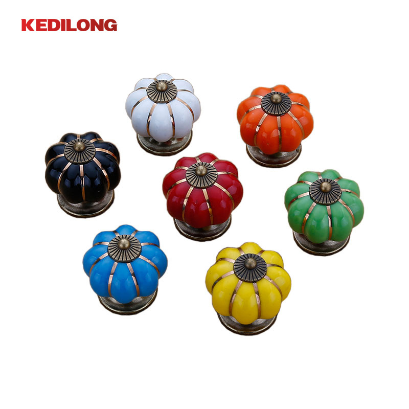 Furniture hardware children's room seven color handle cabinet ceramic knob drawer wardrobe pumpkin handle