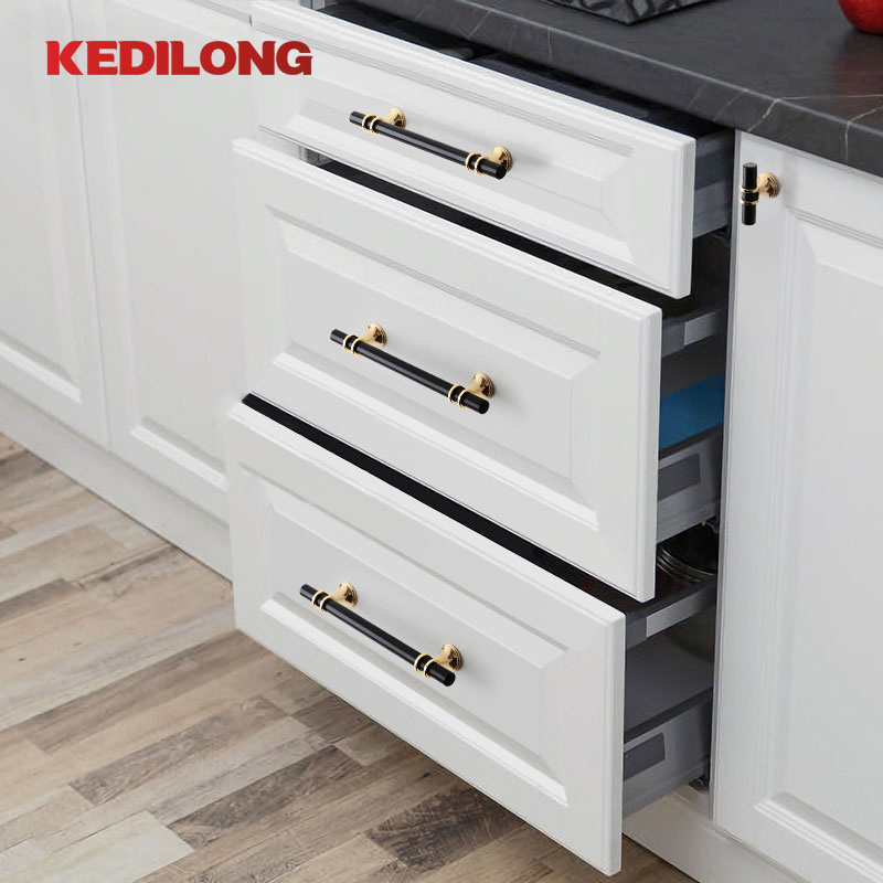 Furniture hardware European style simple light luxury handle black gold knob suitable for (cabinet / drawer / cabinet door)