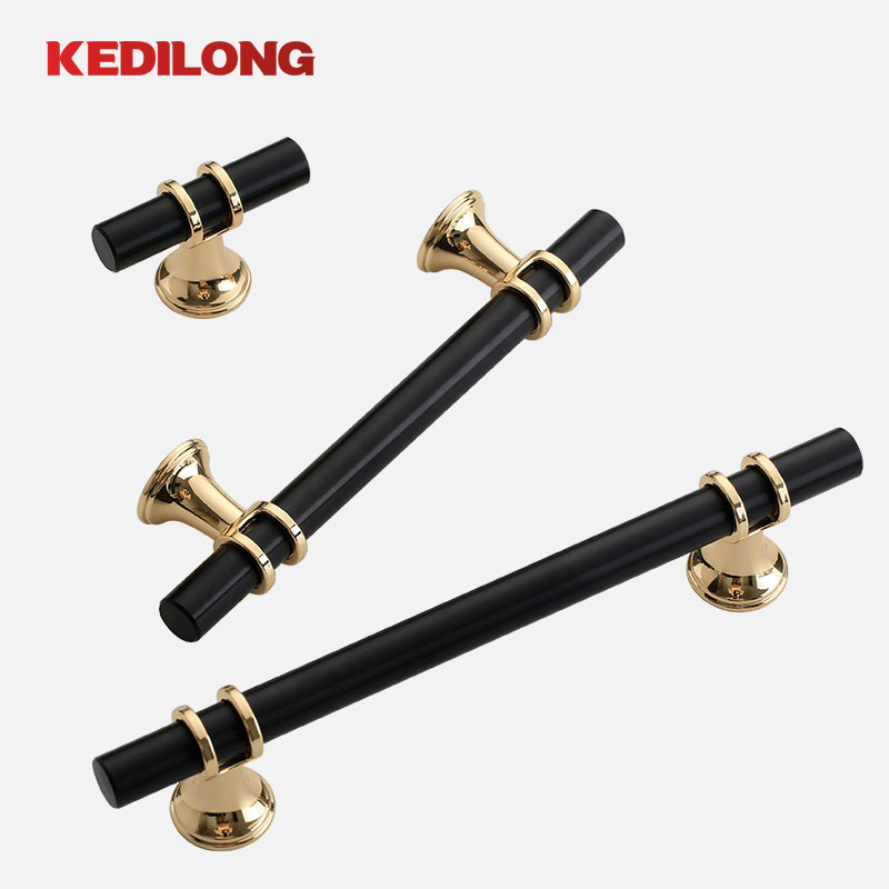 Furniture hardware European style simple light luxury handle black gold knob suitable for (cabinet / drawer / cabinet door)