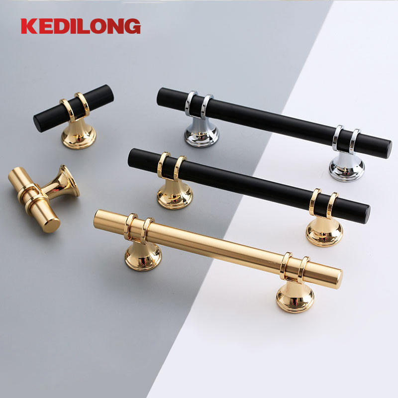 Furniture hardware European style simple light luxury handle black gold knob suitable for (cabinet / drawer / cabinet door)