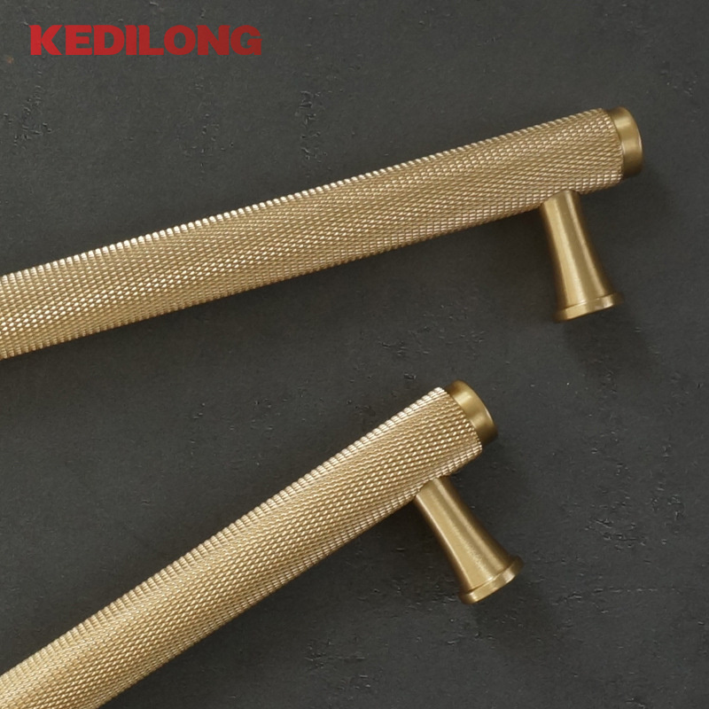 Hot sale Brass Knurled Handle Solid Wardrobe Cupboard Cabinet Brass Pull Handle and Knobs Black/Chrome/Gold  Cabinet handle