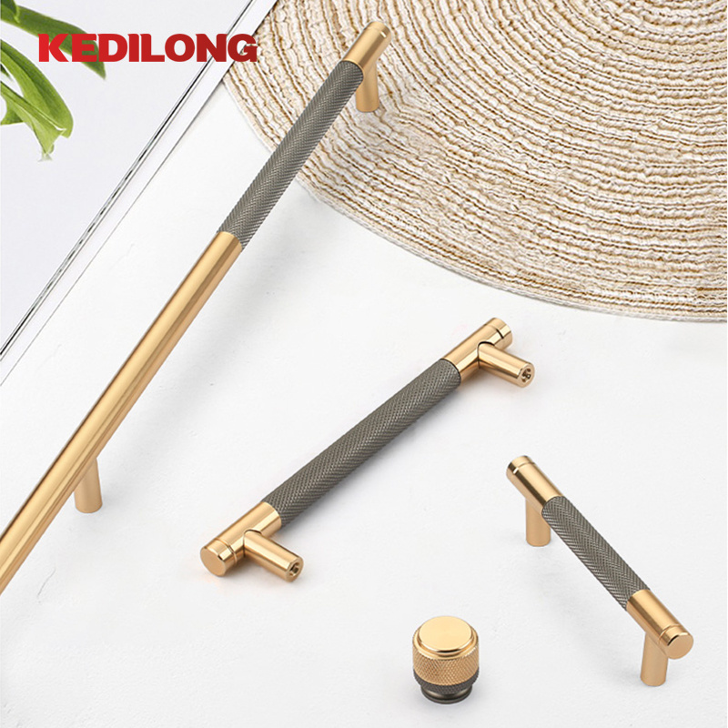 Furniture Hardware Modern Luxury Gold Cabinet Handle Drawer Aluminum Alloy Knurled Handle Cabinet Door Knob