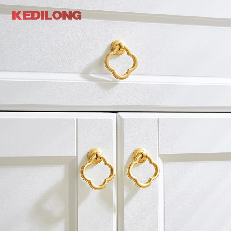 Brushed brass cabinet door drawer knob Nordic pendant pull ring wardrobe gold modern luxury cabinet pull handle