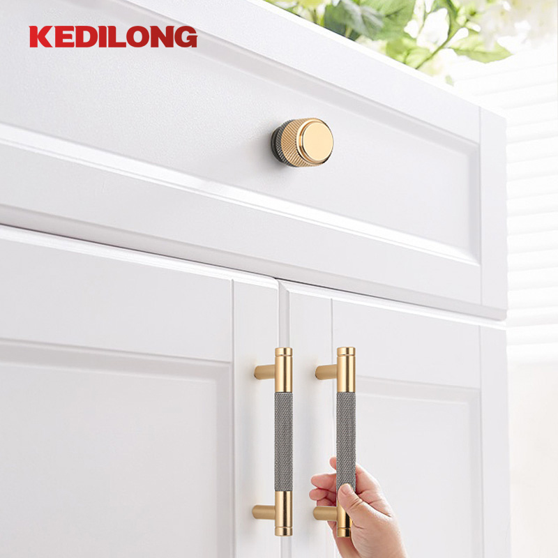 Furniture Hardware Modern Luxury Gold Cabinet Handle Drawer Aluminum Alloy Knurled Handle Cabinet Door Knob