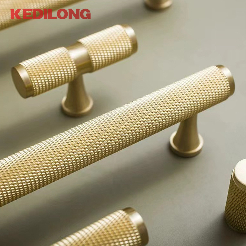 Hot sale Brass Knurled Handle Solid Wardrobe Cupboard Cabinet Brass Pull Handle and Knobs Black/Chrome/Gold  Cabinet handle