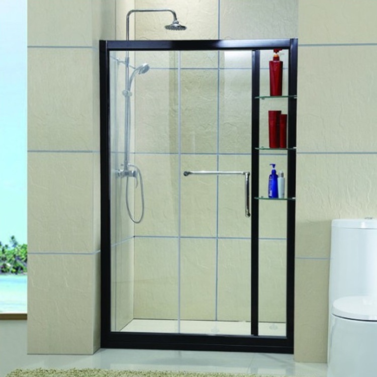 Straight Black Frame Aqua Glass Portable Toilet And Shower Room