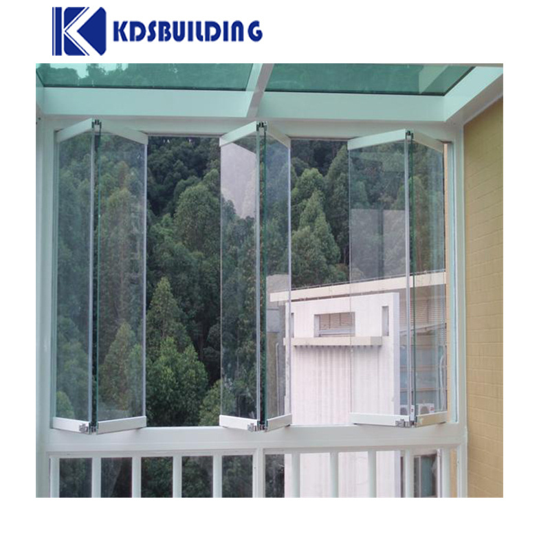 Modern Balcony Frameless Aluminum Horizontal Bi Folding Glass Windows