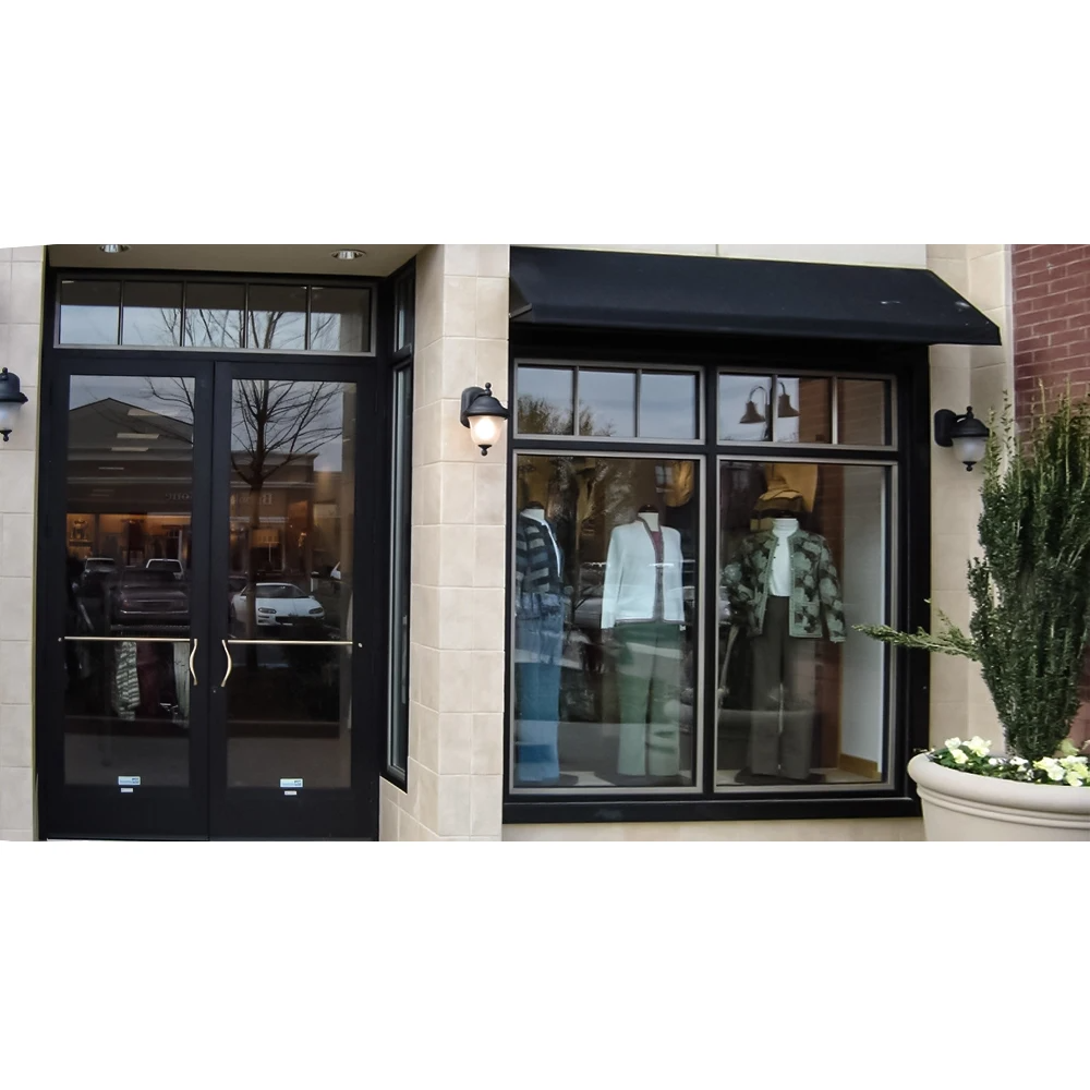 Commercial aluminum exterior storefront main entry store entrance front casement glass door and windows