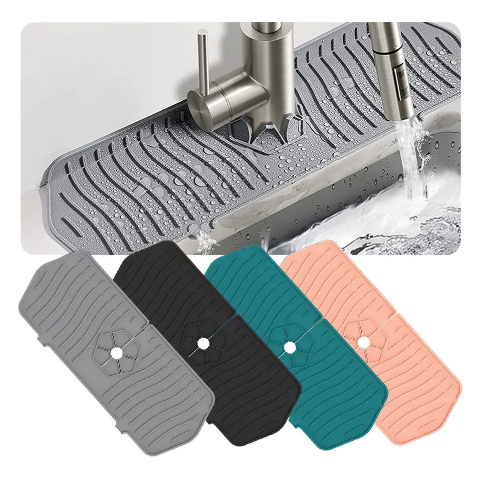 New Design Splash Guard Catcher Kitchen Absorbent Silicone Faucet Drain Pad Silicone Sink Faucet Mat