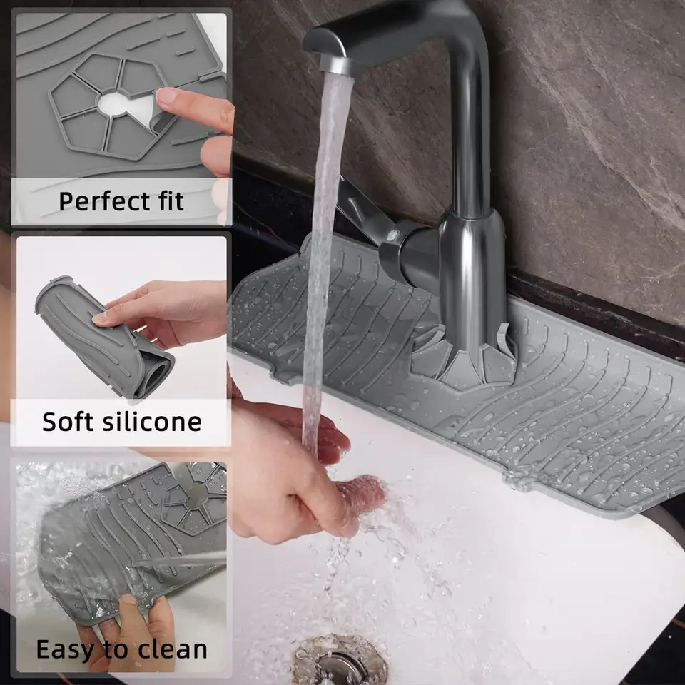 New Design Splash Guard Catcher Kitchen Absorbent Silicone Faucet Drain Pad Silicone Sink Faucet Mat