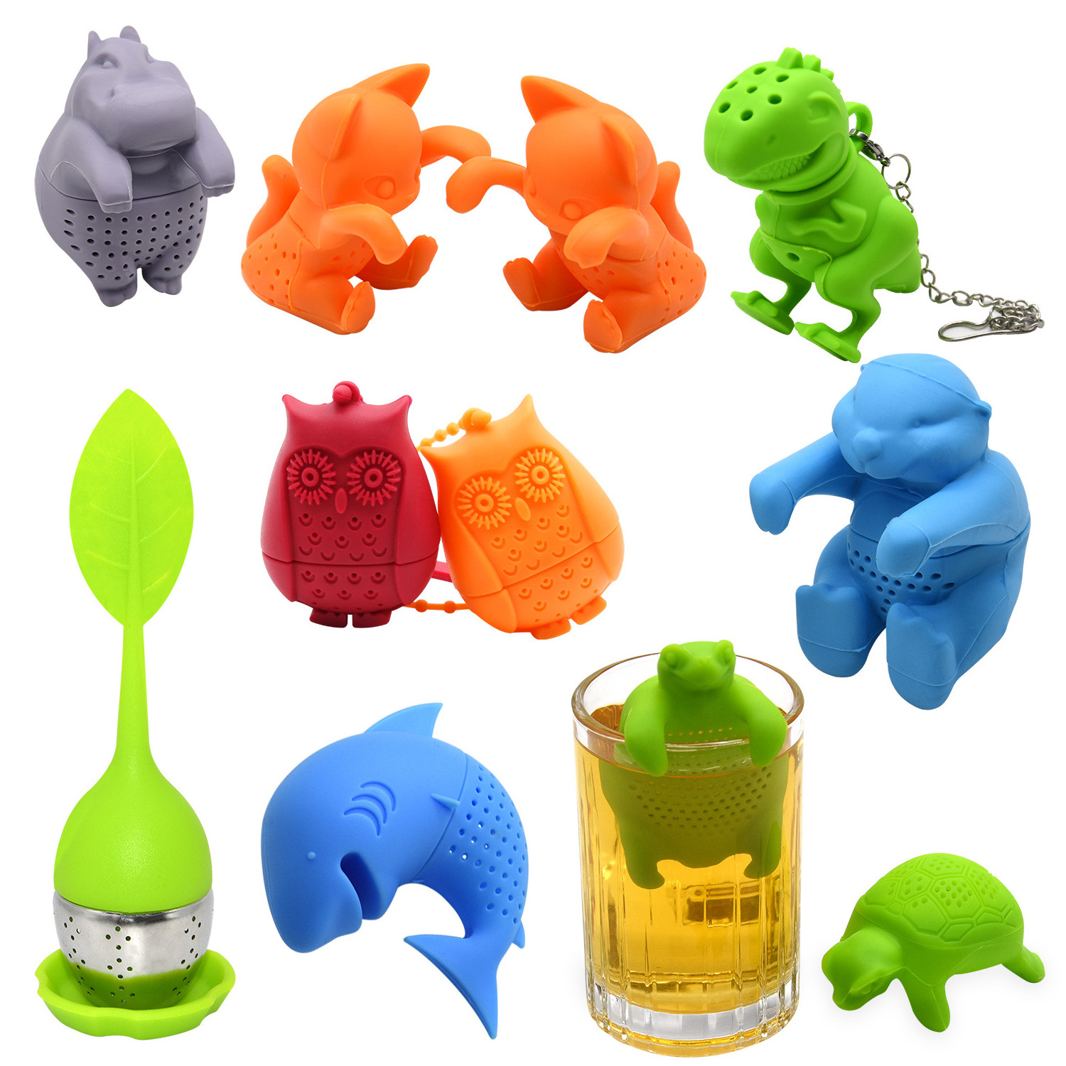 Wholesale Creative Coffee Tool Animal Shaped Tea Filter Easy to Use Cute Reusable Silicone Cat Shaped Tea Infuser