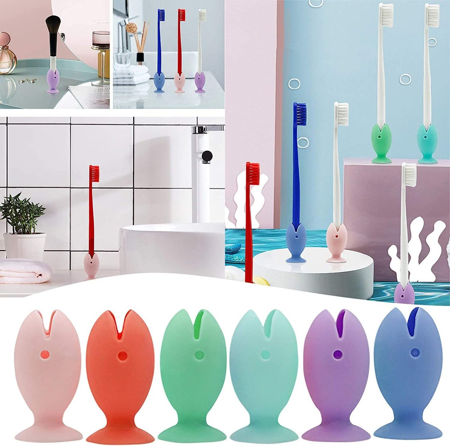 Pen Desktop Storage Decoration tool Makeup Brush Cute Bathroom Mini Silicone Fish Toothbrush Holder