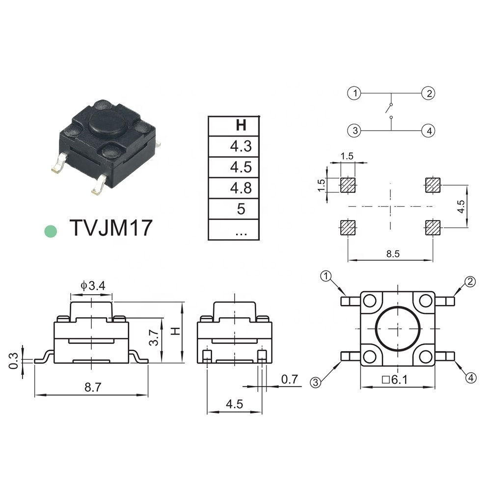 IP67 waterproof tact switch Momentary 6x6  4 Pin DIP micro 12V  tactile push button