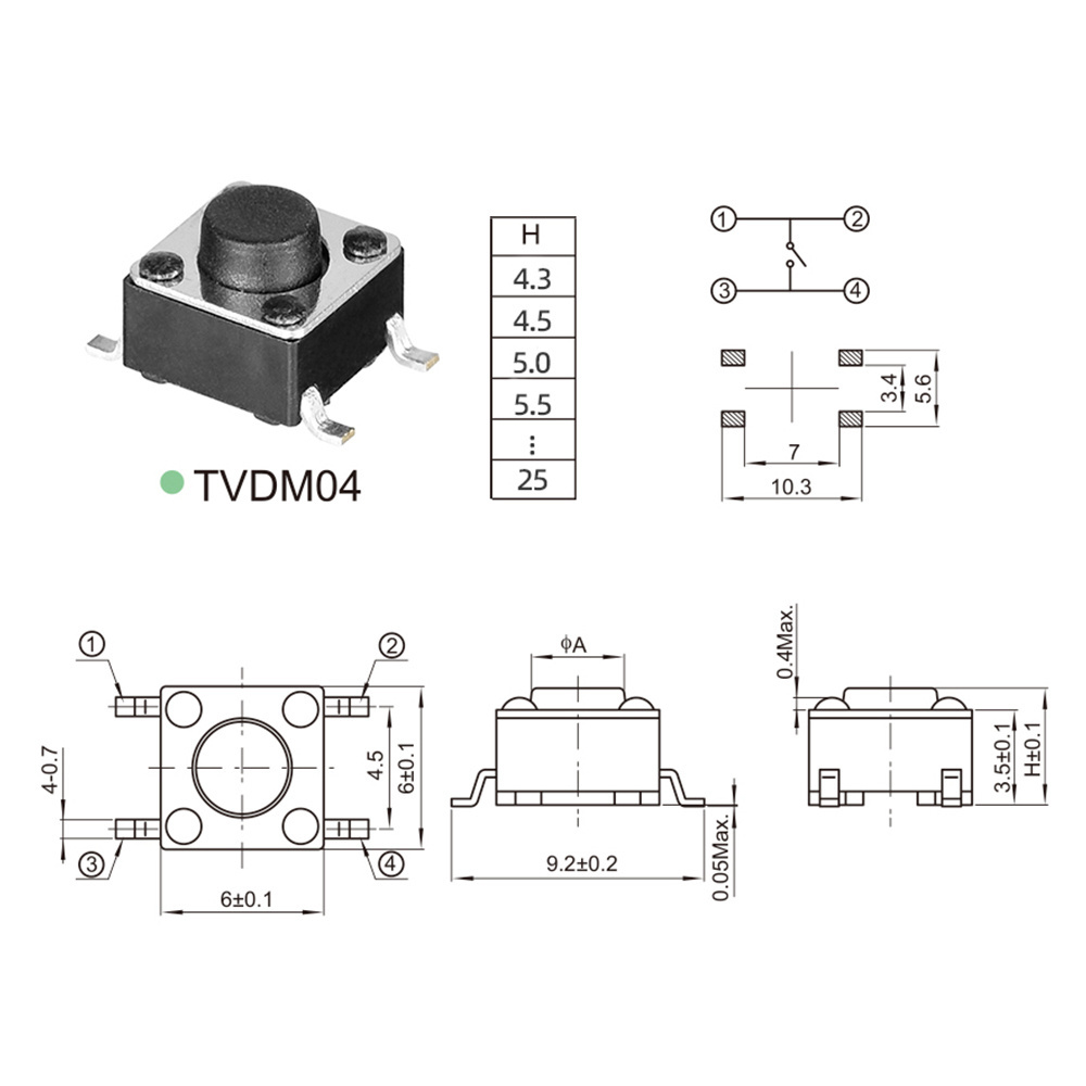 TVDM04 6x6mm tactile switch SMT micro push button switch 4 pin 6*6 tact switch SMD for TV remote