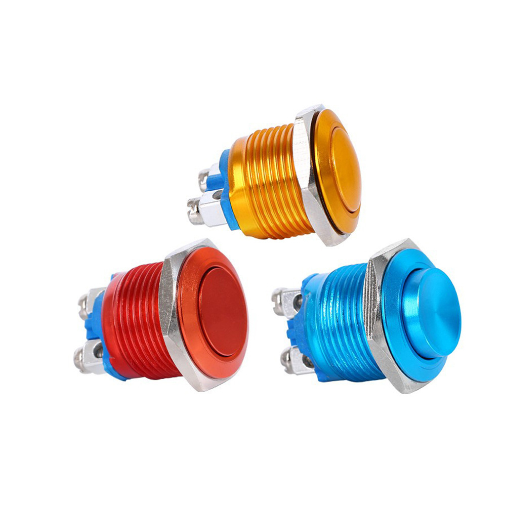 Factory price  metal push  button switch red 16mm IP65 220V 12V screw foot push momentary dust-proof waterproof button switch