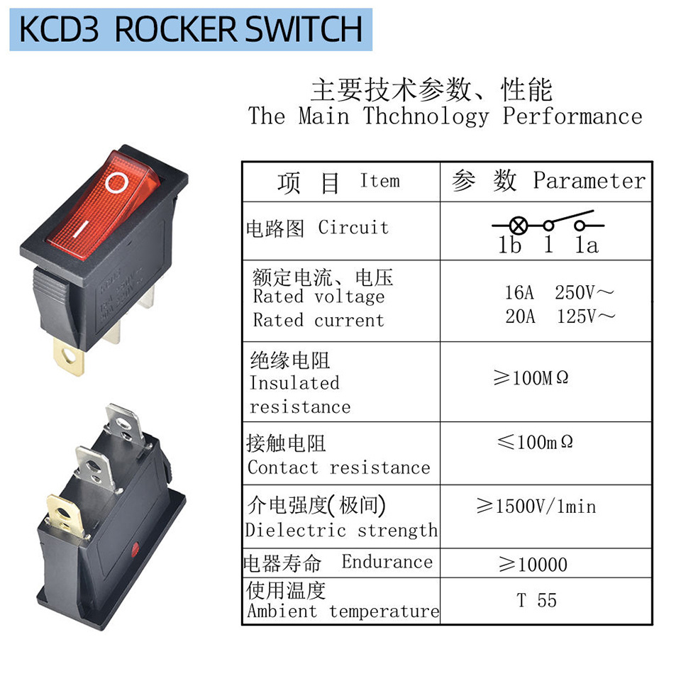 KCD3 SPST  button Rocker Switch with led 3 way cqc kcd3 r11 rocker switch t125 55 16a 250v 1e4 20a 250v 3 pin rocker switch