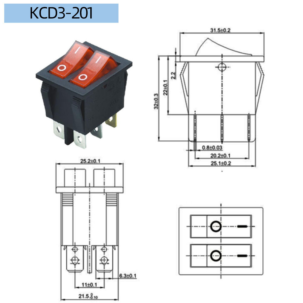 kejian KCD3 15A 250VAC/20A 125V electric scone switch general double ship type with light button switch rocker switches with LED