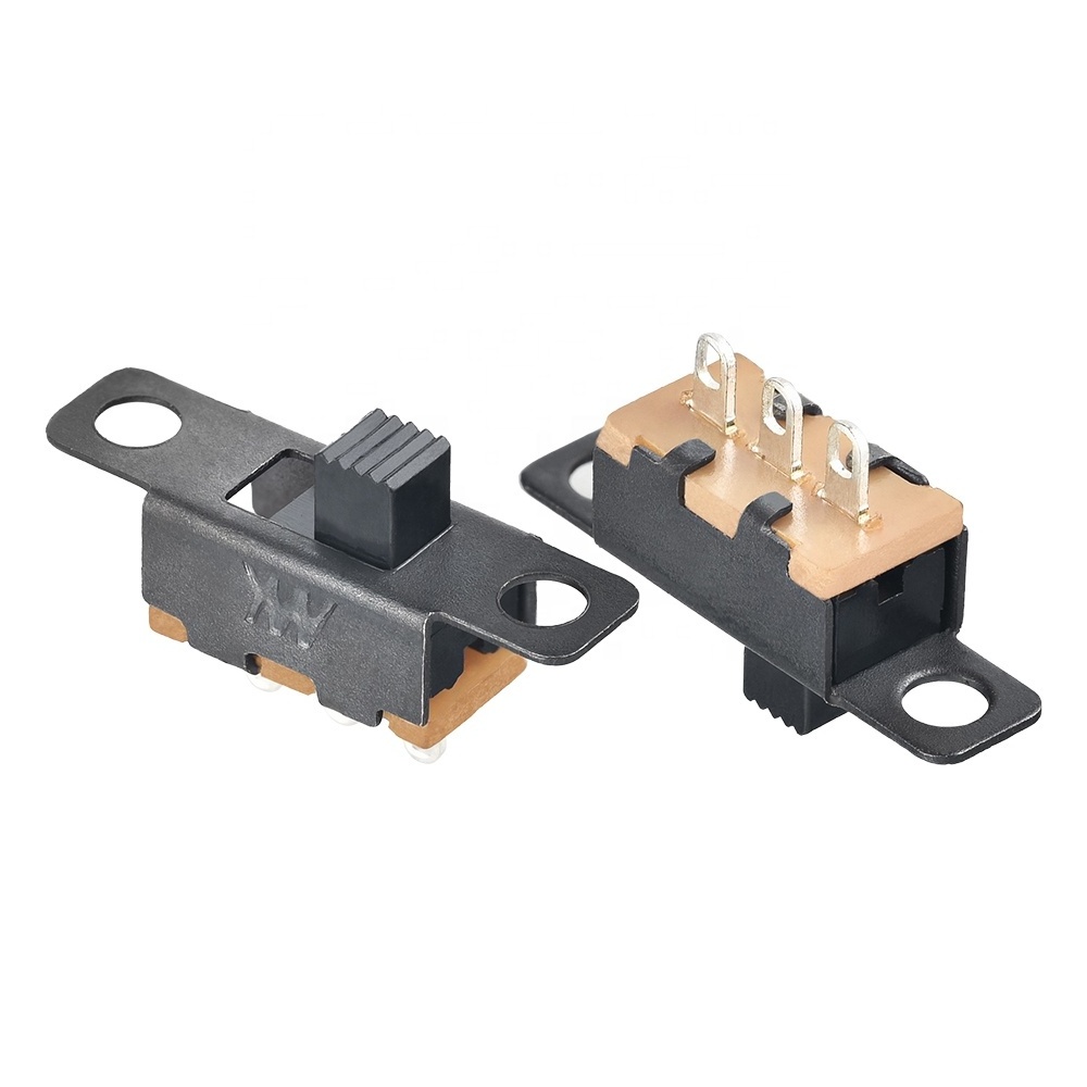 Black SMD Push Button Switch 2-Position On/Off Slider Switch Panel Mount with 3 Solder Lug Pin Momentary Operation