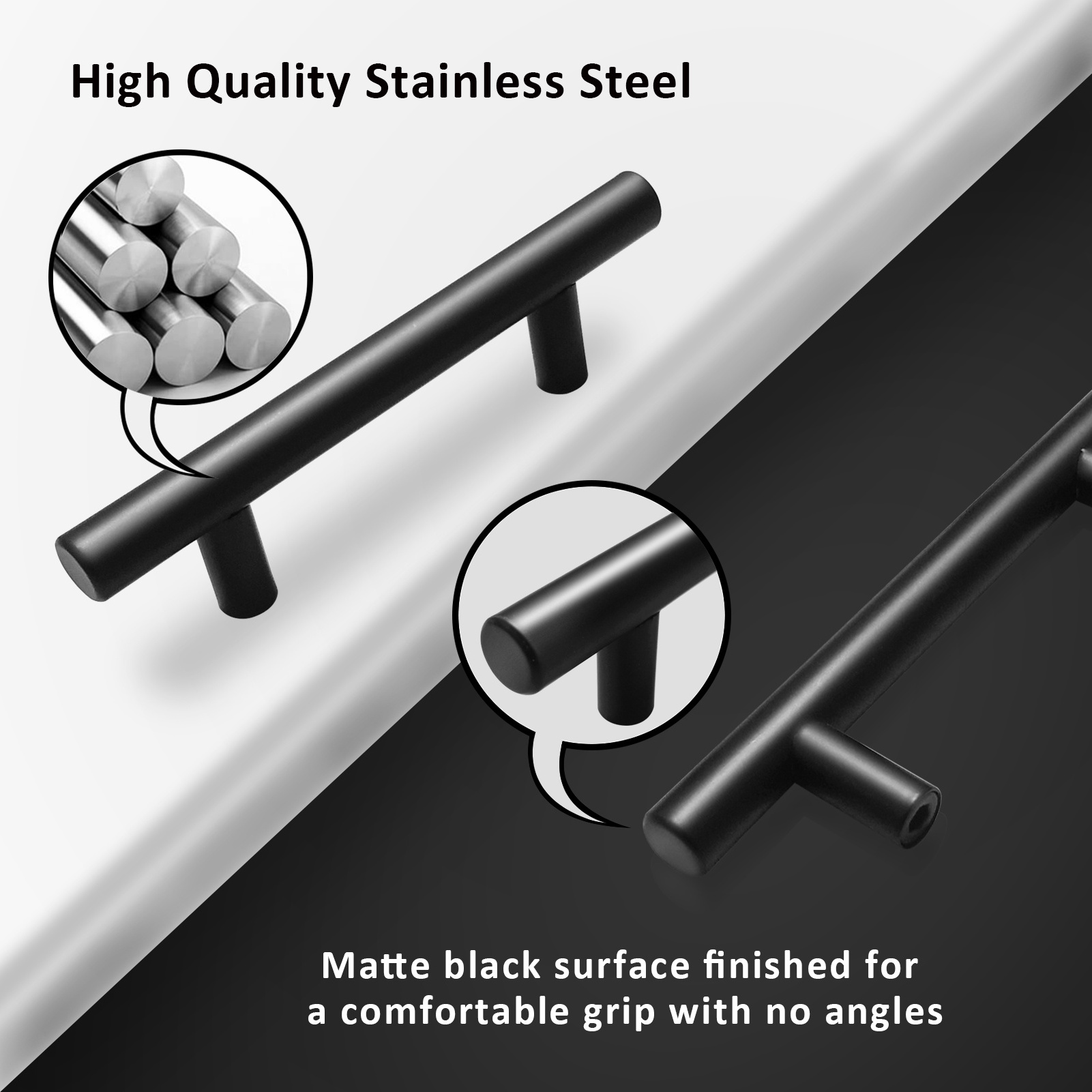 KEYI 5 Inch Matte Black Stainless Steel Drawer Pull Kitchen Cabinet Handles