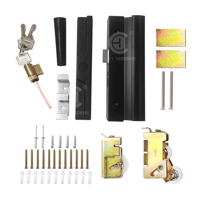 Aluminum Clamp Sliding Door Handle Lock Accessories with Mortise Lock and Key Cylinder Black Patio Door Lock Handle Set