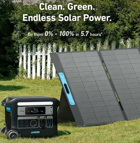 Ankers SOLIX F2000 Solar Generator, 2048Wh Portable Power Station with LiFePO4 Batteries 1x 400W Solar Panel GaNPrime Technology