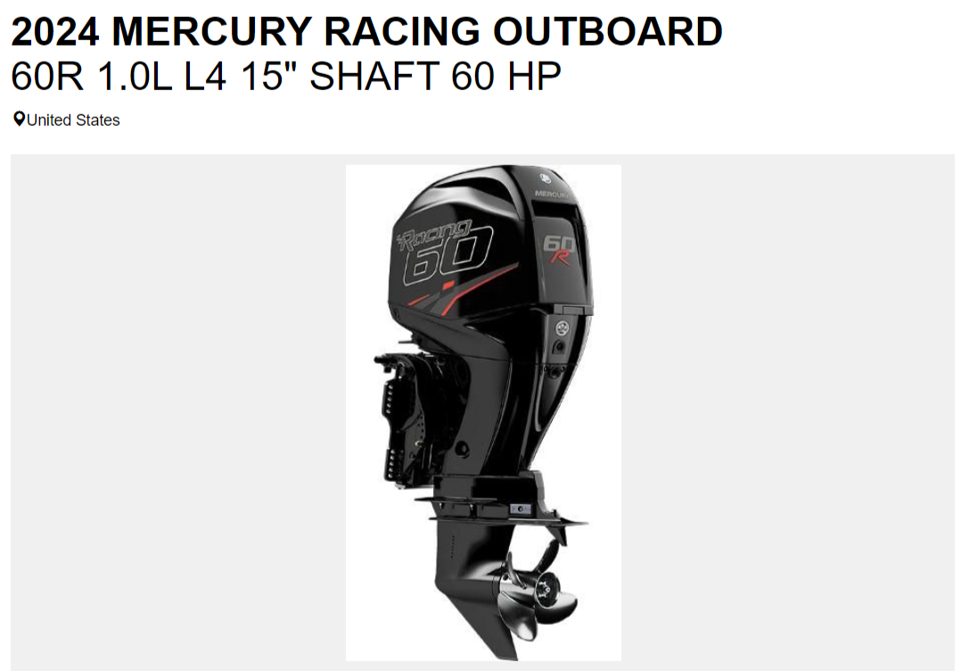 HOT SALE 2024 MERCURYS RACING OUTBOARD 60R 1.0L L4 15