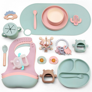 Silicon Baby Cutlery Set Baby Feeding Dinner Plates Kids Dining Bowl Spoon Baby Feeding Plate Set