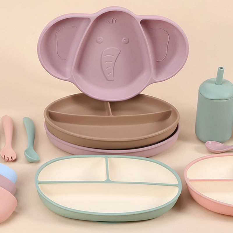 Bpa Free Baby Bowl Plate Silicon Baby Spoon Bowl Plates Gift Set Non Slip Silicone Suction Plate Design