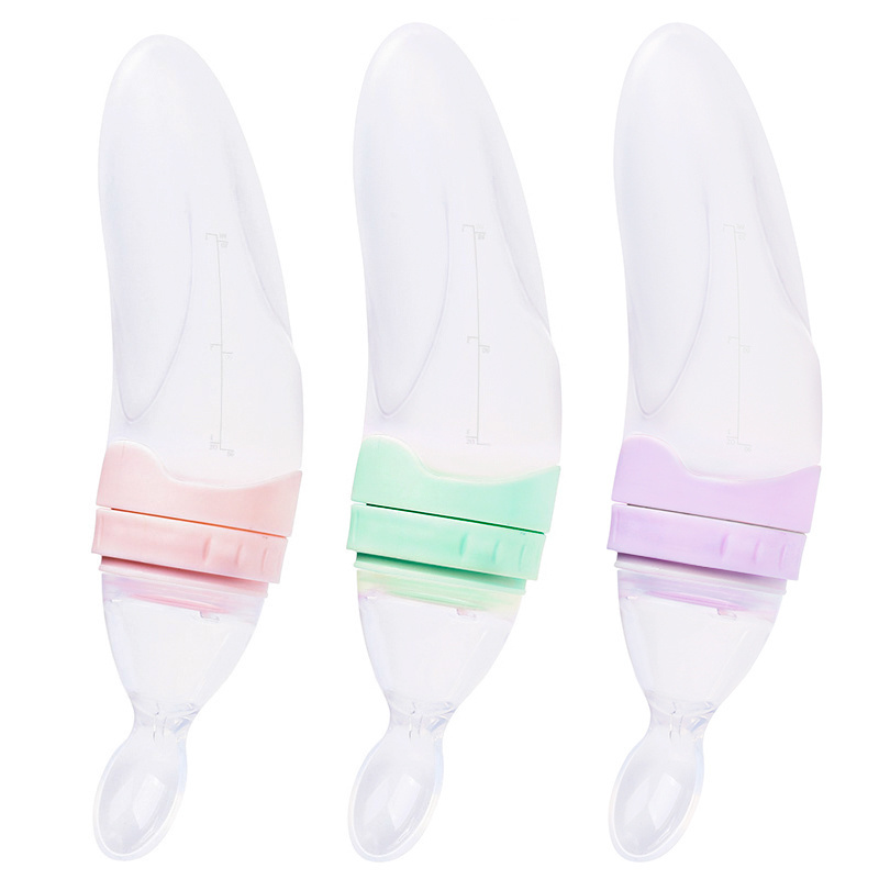 Foldable Baby Bottle Silicone Squeeze Feeding Bottles Hand Free Baby Food Pouch Spoon Food Feeder Bottle