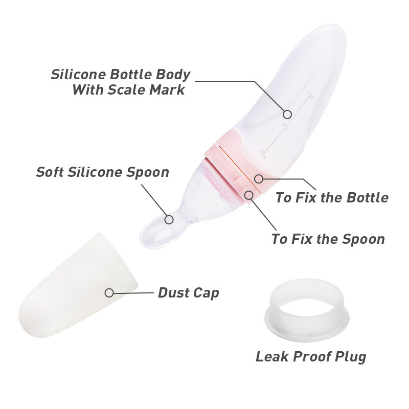 Foldable Baby Bottle Silicone Squeeze Feeding Bottles Hand Free Baby Food Pouch Spoon Food Feeder Bottle