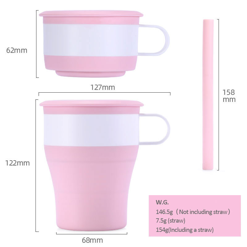 Hot Sale Reusable Foldable Silicone Coffee Mugs Silicone Cup With Silicone Straw