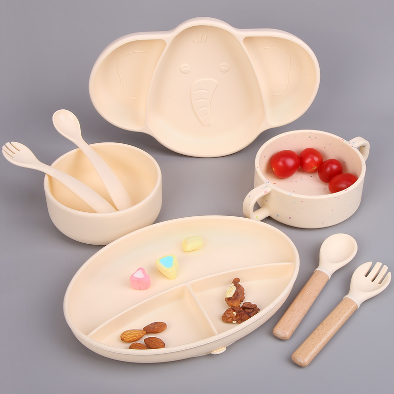 Supplies Tableware Baby Silicone Feeding Set Dinner Weaning Eating Bowl Set Divided Silicone Suction Plate Two Tone