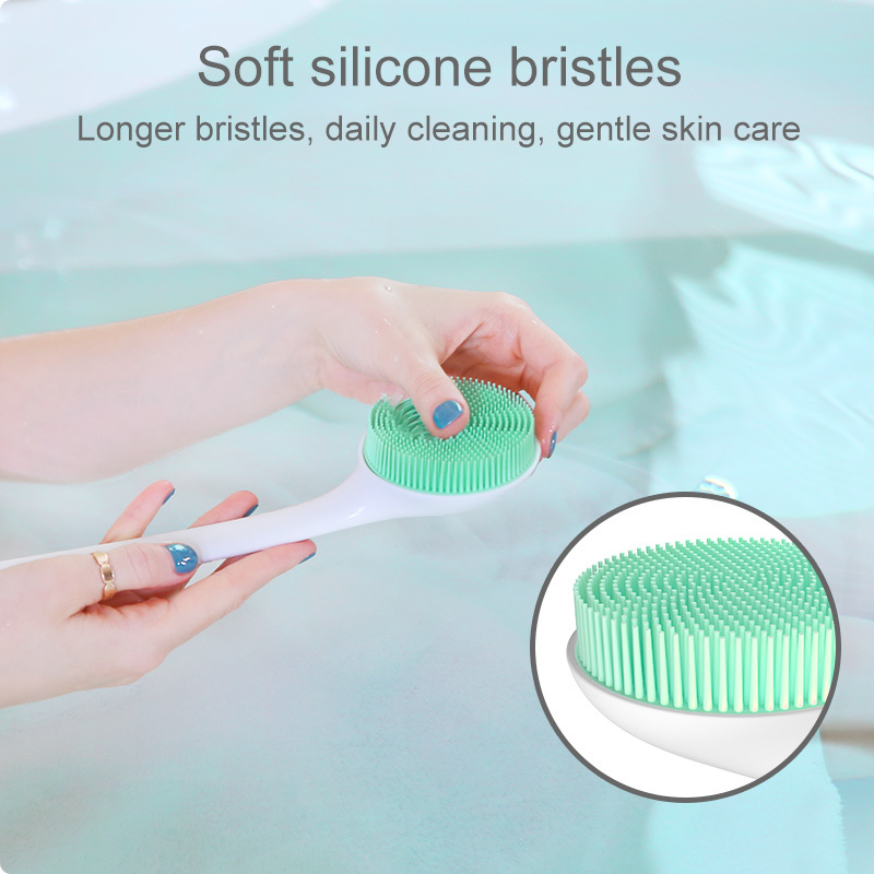 New Soft Back Bath Brush Bpa Free Scrubber Shower Massage Silicone Bath Body Scrub Brush With Long Handle