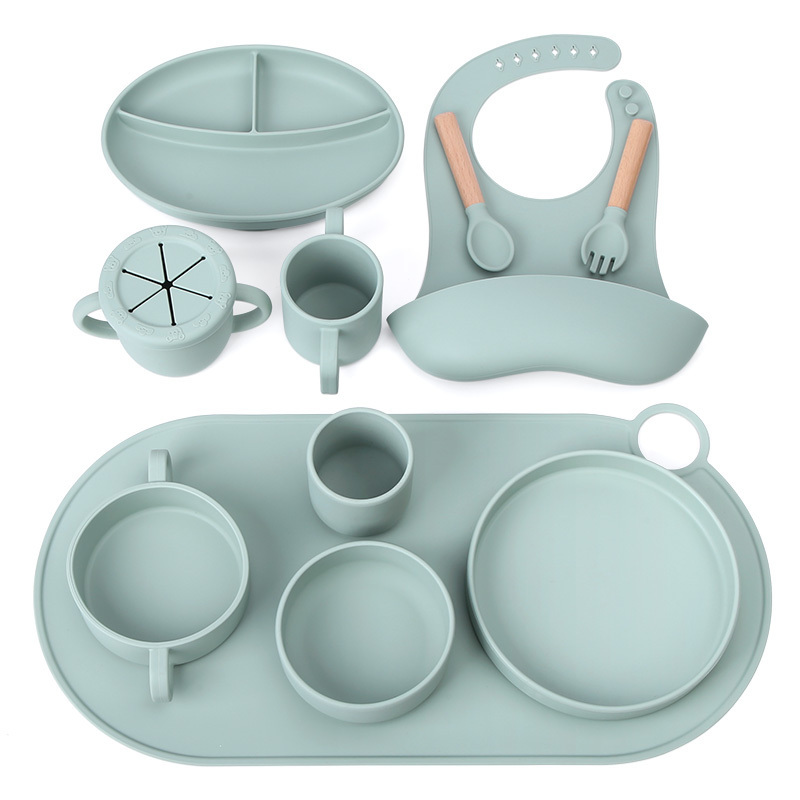 Divided Food Feeding Bowl Silicone Baby Dishes Kid Dinner Suction Baby Silicone Tableware Plate Bowl Set With Lid