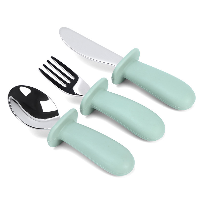 Wholesale Baby Feeding Set Kids Stainless Steel Cutlery Utensils Flatware Spoon And Fork Set With Silicone Long Handle