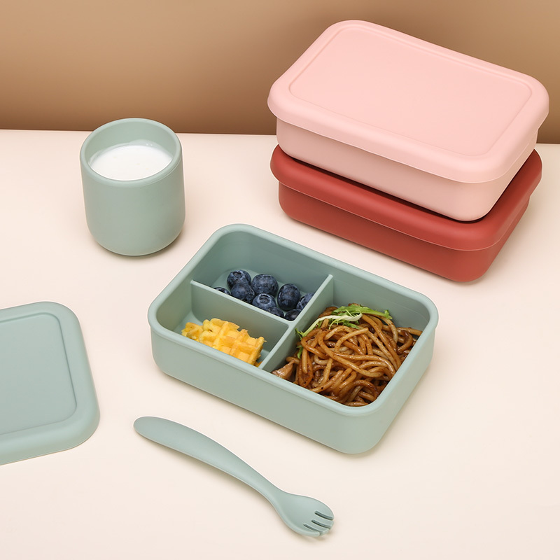 Custom Food Grade Bpa Free Silicon Kid Snack Food Storage Container Leakproof Salad Silicone Lunch Bento Box Safe