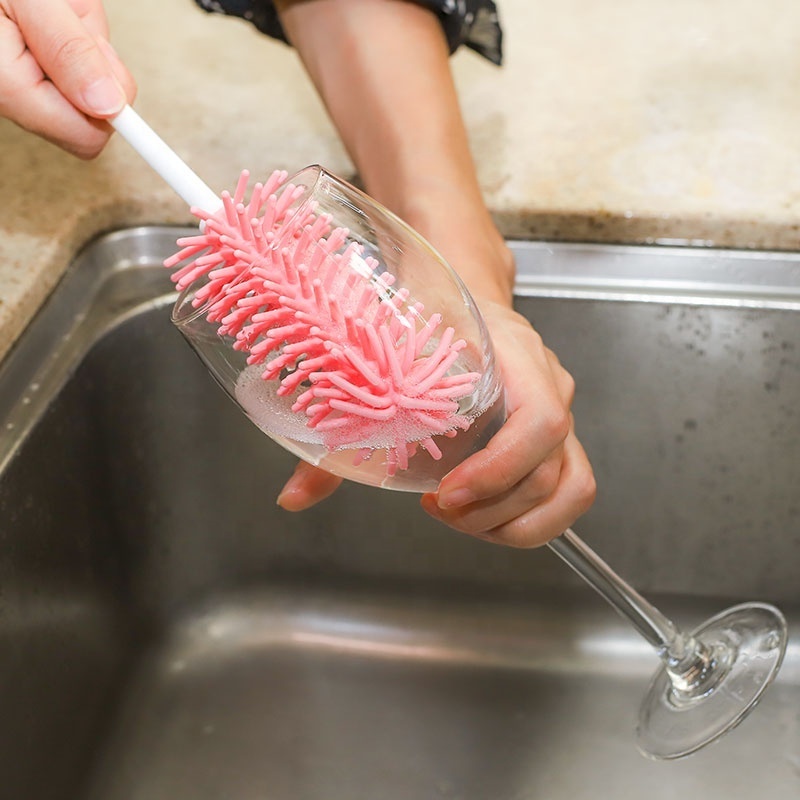 Long Handle Non Toxic Silicone Baby Bottle Cleaning Brush Eco-Friendly Silicone Water Bottle Brush