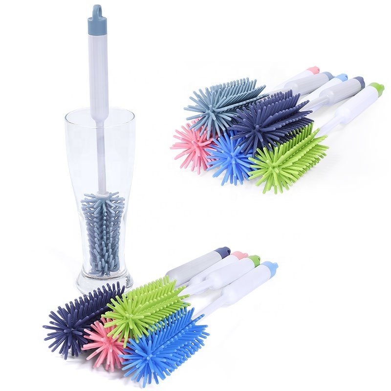 Long Handle Non Toxic Silicone Baby Bottle Cleaning Brush Eco-Friendly Silicone Water Bottle Brush